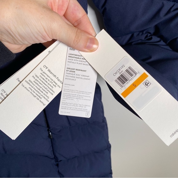 Calvin Klein Long Line Puffer Faux Fur Winter Coat Jacket Navy Size Small NWT - Picture 7 of 11